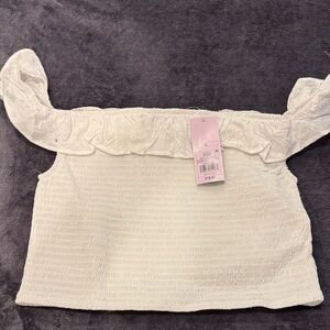 Wild Fable White Textured Off-Shoulder Crop Top